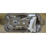 A plated tray, a silver strainer, etc