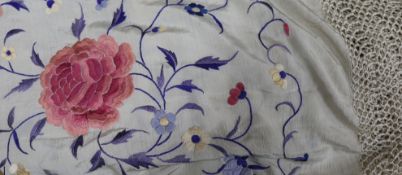 A Chinese cream multi-coloured embroidered shawl