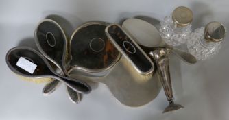 A silver and tortoiseshell dressing table set and sundries including a pair of George V silver