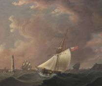 19th century English Schooloil on canvasShipping off the coast16.5 x 19.5in.