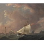 19th century English Schooloil on canvasShipping off the coast16.5 x 19.5in.