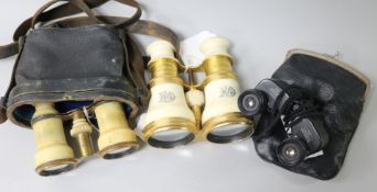 A pair of Carpenter & Westley brass and ivory opera glasses, 1879, with owner's monogram and two
