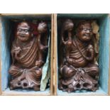 Two Chinese hardwood carvings, boxed, 12in.