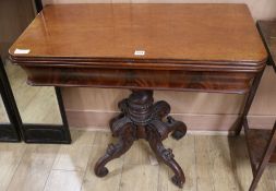 A 19th century French mahogany backgammon / tea table, W.88cm