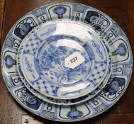 Three 18th century Delft plates