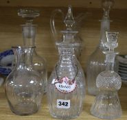 6 decanters and 1 glass jug
