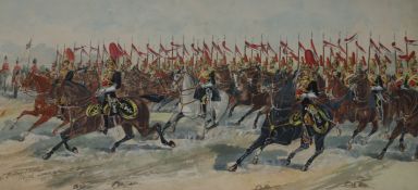 Manner of SimkinwatercolourThe 12th Prince of Wales Lancers11 x 22.5in.