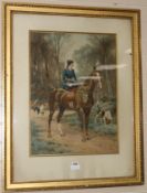 De CondemywatercolourYoung lady huntswoman and hounds,signed26.5 x 19in.
