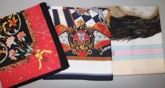 Two Hermes silk scarves and another by Aquascutum