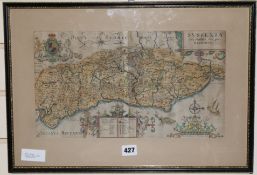 Johannes Norden and William Kipcoloured engravingMap of Sussexia9 x 15.5in.