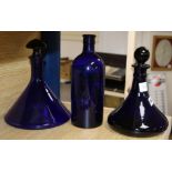 A Bristol blue ships decanter, another and a bottle