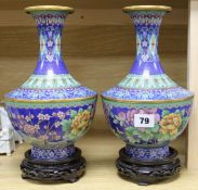 A pair of cloisonne vases, 26cm