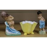 Two Royal Worcester figures and a yellow vase