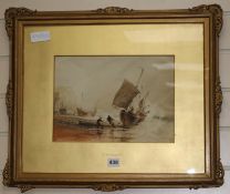 E W CookewatercolourFishermen beaching a boatsigned and dated 18359 x 12in.