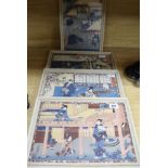 Four Japanese woodblock prints, including Hiroshige, 'Guests at an Inn at Ishibe' and three others