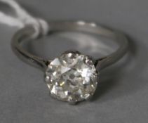 A platinum and solitaire diamond ring, the stone weighing in excess of 2.00cts, stone a.f., size P.