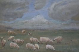 English SchoolwatercolourSheep in a field9 x 13in.