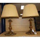 A pair of Charles II style brass candlesticks shaped lamp bases, height 56cm