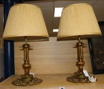 A pair of Charles II style brass candlesticks shaped lamp bases, height 56cm