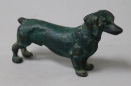 A cold painted bronze dachshund