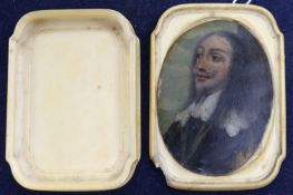 17th century English Schooloil on copperMiniature portrait of Charles Ioval, 3 x 2in., in a later