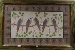 An Rodolfo Dubarry brass framed Batik print of falcons28 x 46.5in.