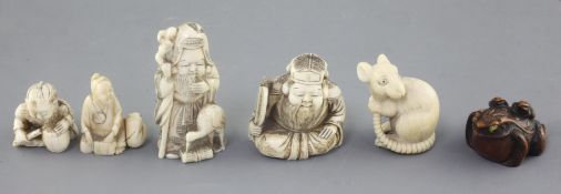 Five Japanese ivory netsuke and a similar boxwood example, late 19th / early 20th century,