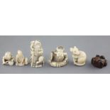 Five Japanese ivory netsuke and a similar boxwood example, late 19th / early 20th century,