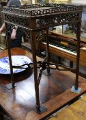 An Edwardian mahogany pierced fret work silver table, W.1ft 6in.