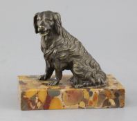 A Victorian bronze model of a seated spaniel, on marble plinth, height 5.5in.