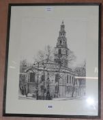 Russell McLeanpencil drawingSt Clement Danessigned and dated '9619 x 15in.