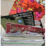 A large box of LP's containing Led Zeppelin, James Taylor, Kate Bush, Cream, Genesis, etc.