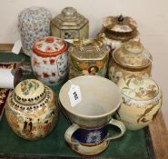 A Doulton stoneware loving cup (a.f) and eight Japanese and other decorative jars and covers