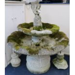 A reconstituted stone two tier garden fountain, H.4ft 8in. Diam. 4ft