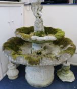 A reconstituted stone two tier garden fountain, H.4ft 8in. Diam. 4ft