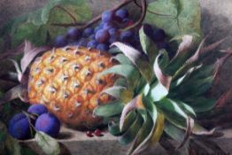 Charles Henry Slater (1820-1888)watercolour,Still life of a pineapple, plums and grapes,signed,11