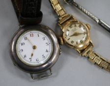 A silver trench watch and an Avia 18ct gold-cased ladies' wristwatch on rolled gold expanding