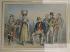 19th century English SchoolwatercolourTravellers at rest Abbott & Holder label verso, with