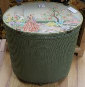 A 1920's Lloyd Loom style box with embroidered top