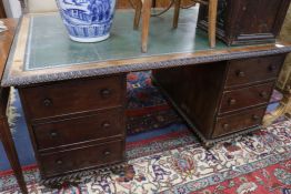 An Anglo Indian padouk pedestal desk, 5ft 3in x 3ft 8in.