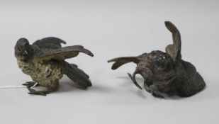 A pair of cold painted bronze models of birds