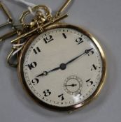 An 18ct gold dress pocket watch, with a two colour 9ct gold albert chain, gross weight 62,5 grams.