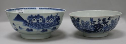 Two 19th century Chinese blue and white bowls 8.5 & 9.5in.