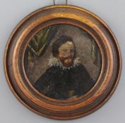 17th Century English Schooloil on panelMiniature of a gentlemantondo, 3in.