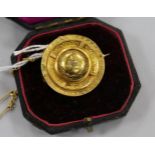 A Victorian 15ct gold and diamond set circular brooch, with glazed back, diameter 31mm.