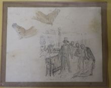 John Leechpencil and watercolour sketchFigures in a tavern and studies of a horseheadsigned4.75 x