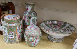 A Cantonese teapot, a vase, a comport and a lidded pot (4)