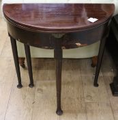 An early 18th century style mahogany demi-lune tea table, W.2ft 5in.
