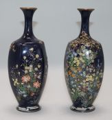 A pair of late 19th century Japanese cloisonne silver wirework vases, H.19cm