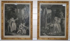 After FragonardA pair of black and white engravings"La Déclaration" and "Le Serment",22 x 17in.